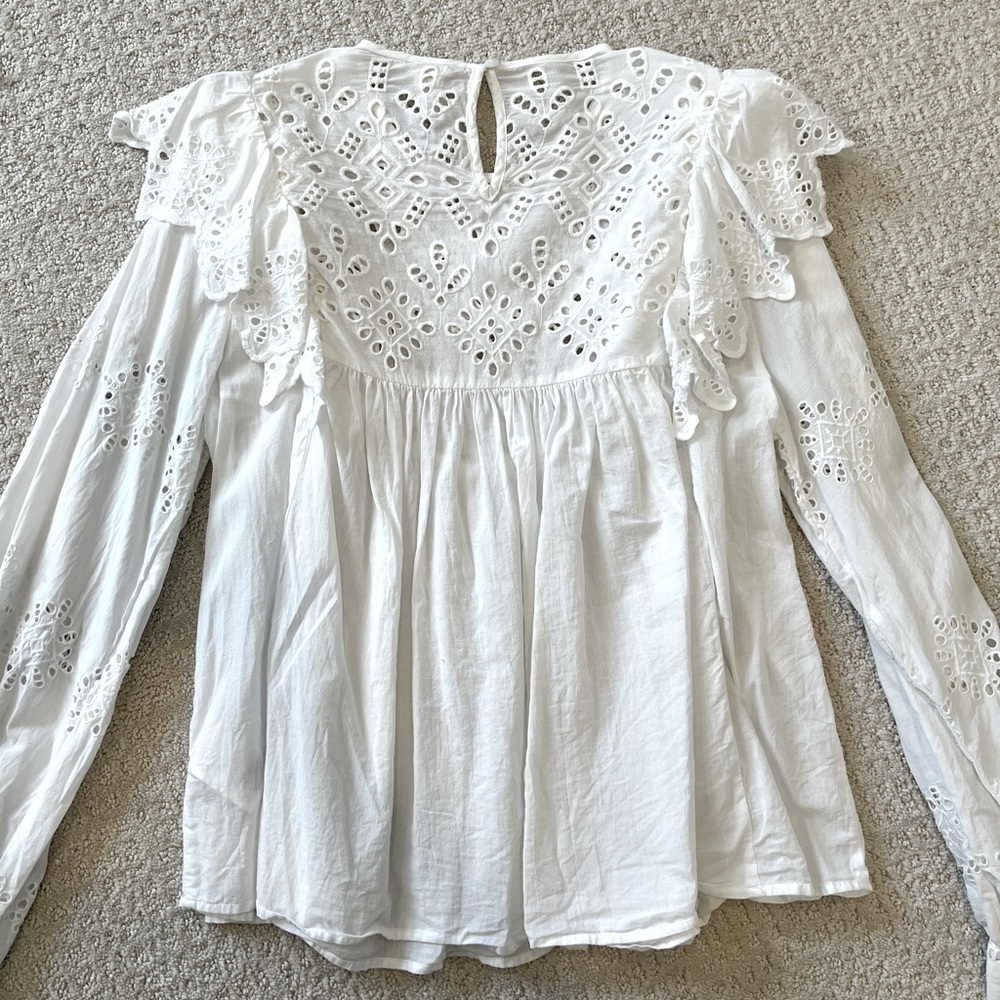 H&M Embroidered Eyelet Peasant Blouse